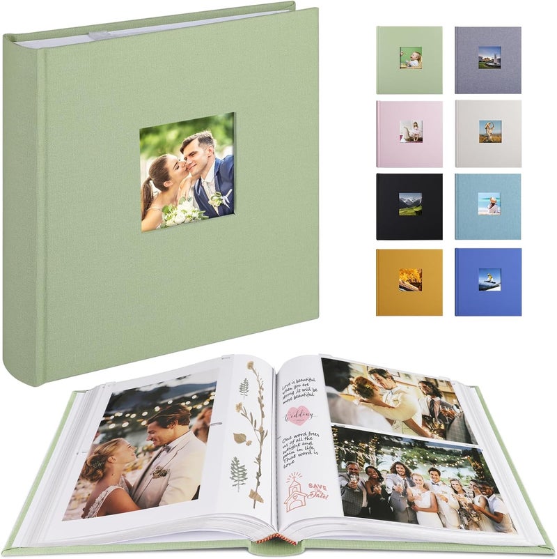 1DOT2 Photo Album with Writing Space 50 Pages 4x6 Photos Hold 200 or 5x7 Pictures Hold 100, Linen Cover Small Photo Book Albums with Memo for Anniversary Wedding Baby (Sage Green) - Image 1